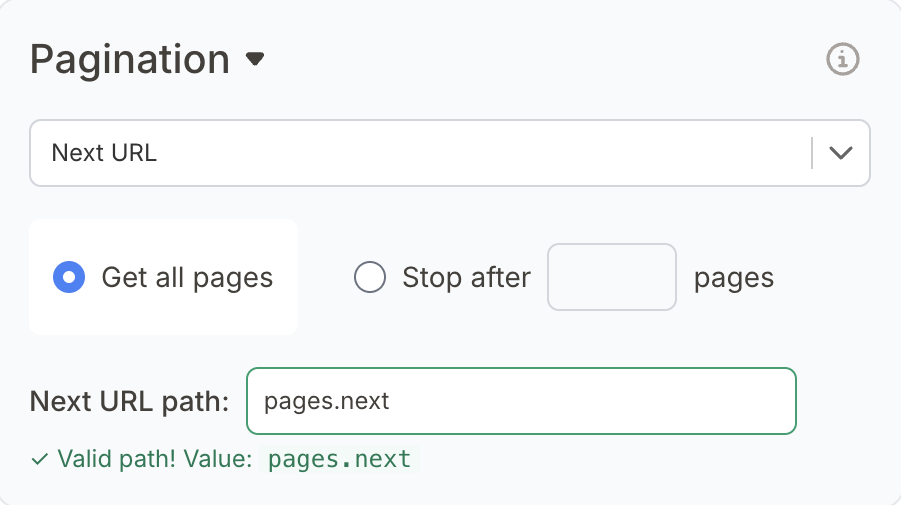 Next URL pagination settings